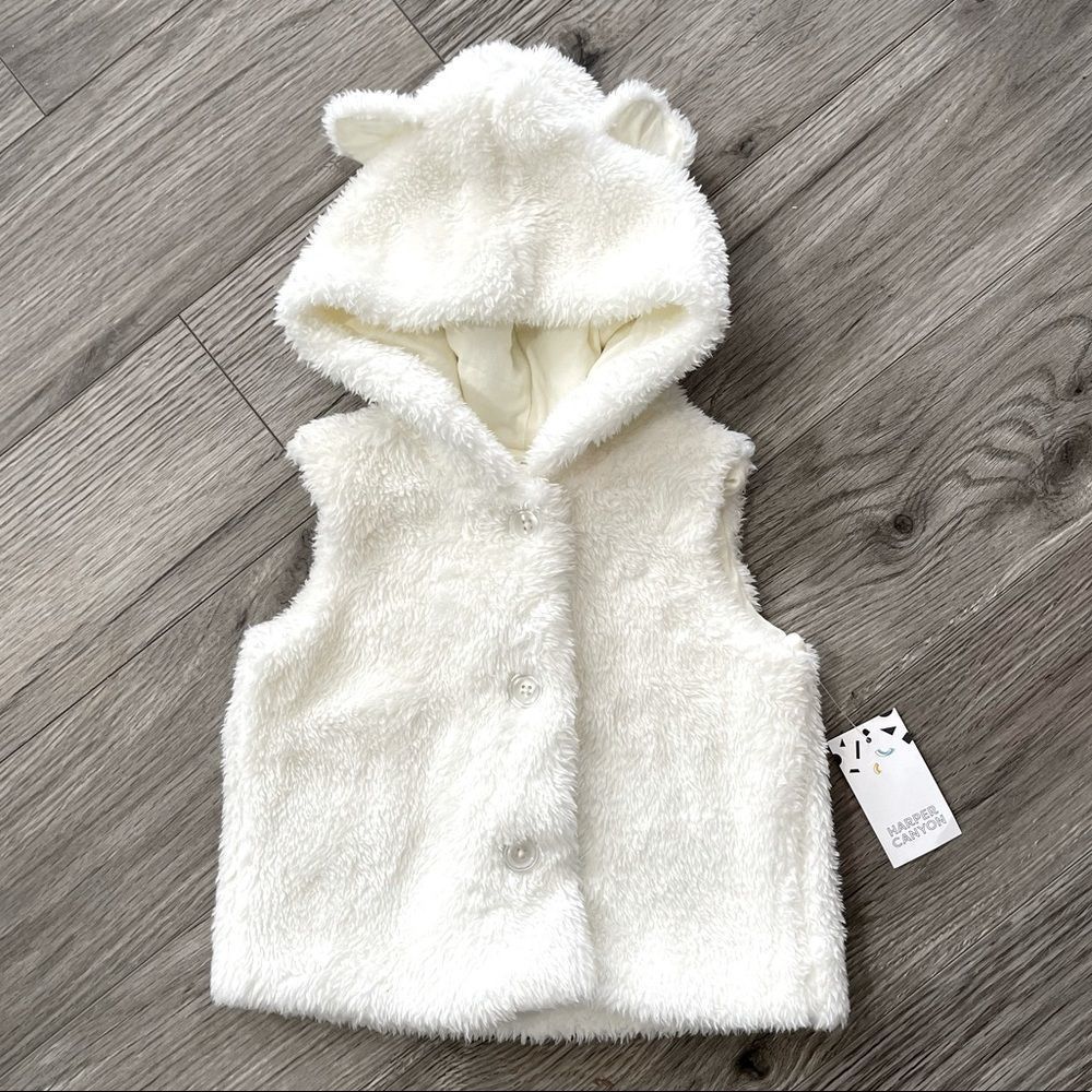 Harper Canyon Vest Wubby Teddy White Teddy Ear Sweatshirt Baby Girl Coat NWT 18M - Picture 2 of 2